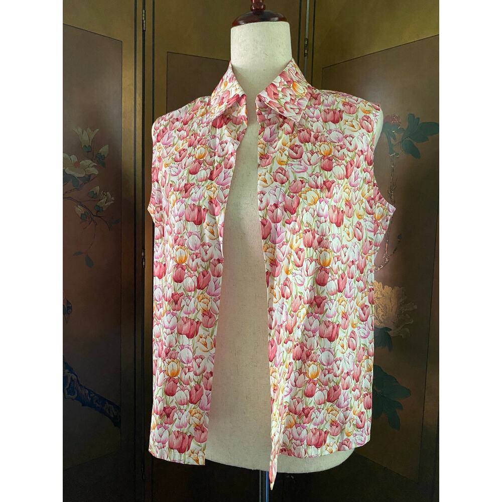 Vintage vest with colorful tulip print, size M